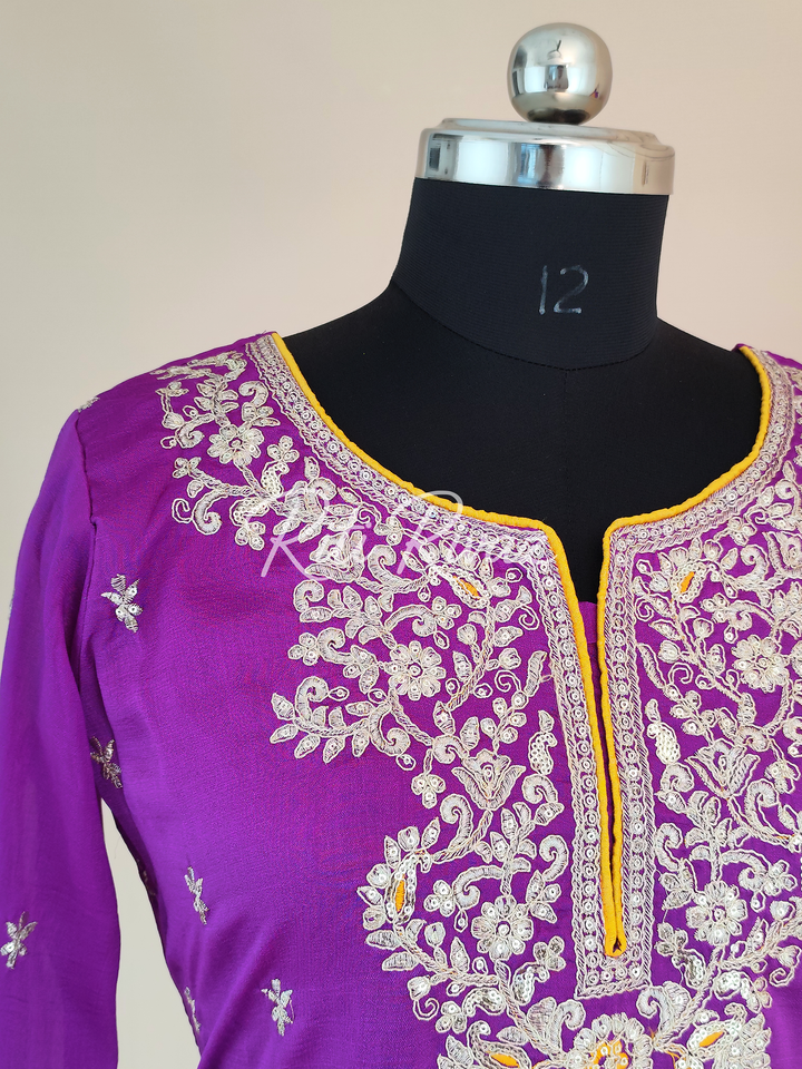 Glossy Purple Color Vichitra silk Fabric Heavy Embroidery Thread And Sequence Work Top , Palazzo, Dupatta Ready to wear Suit, Pakistani Suit