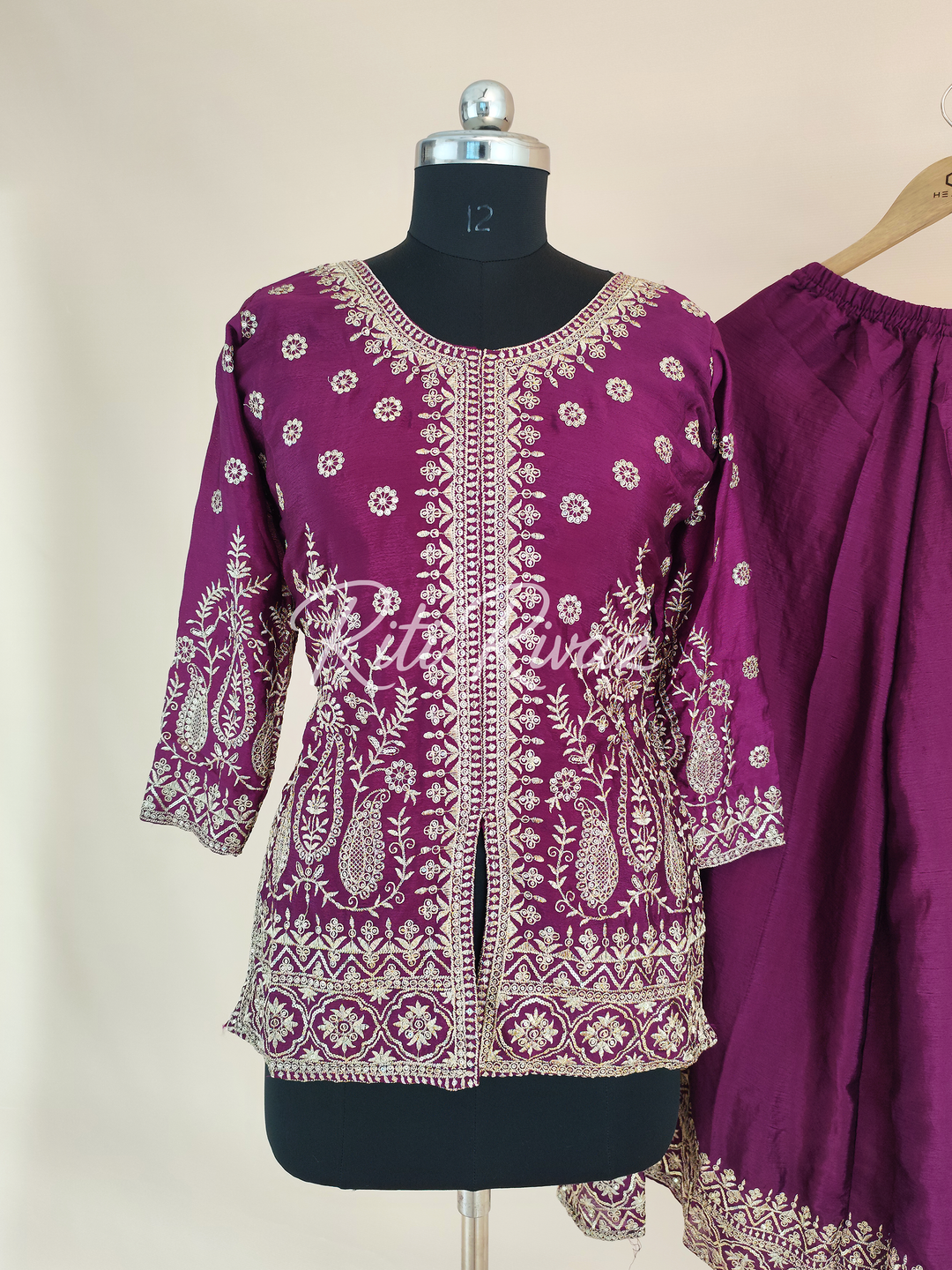 Magnificent Rani Color Chinon Fabric Heavy Embroidery Sequence Work Top , Palazzo, Dupatta Ready to wear Suit, Pakistani Suit, Panjabi Suit