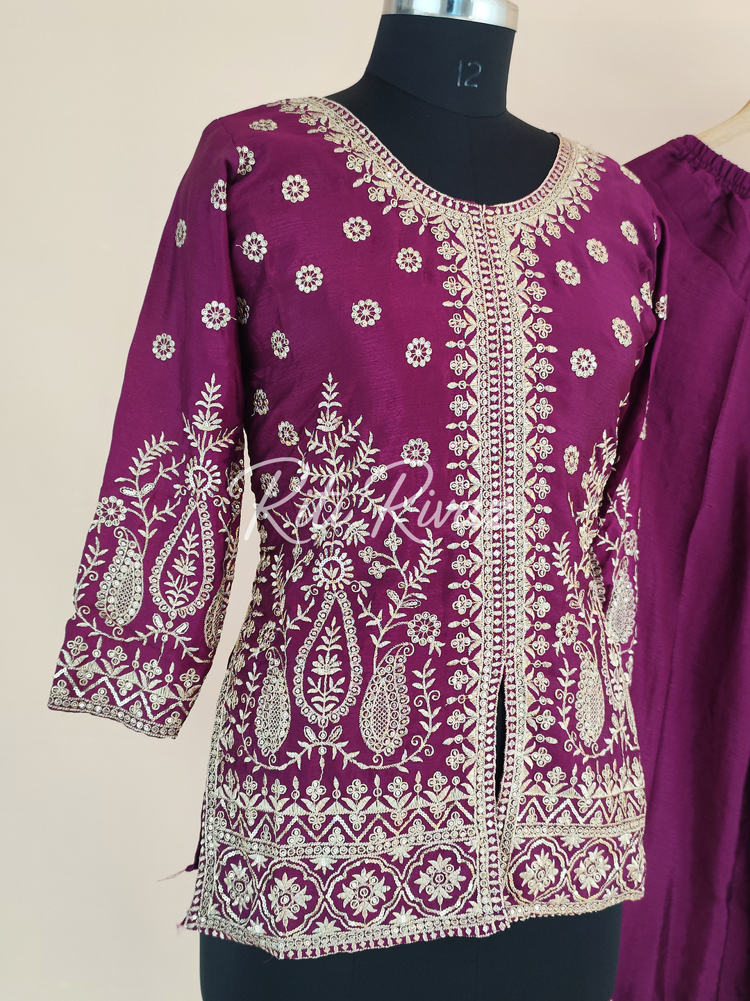 Magnificent Rani Color Chinon Fabric Heavy Embroidery Sequence Work Top , Palazzo, Dupatta Ready to wear Suit, Pakistani Suit, Panjabi Suit