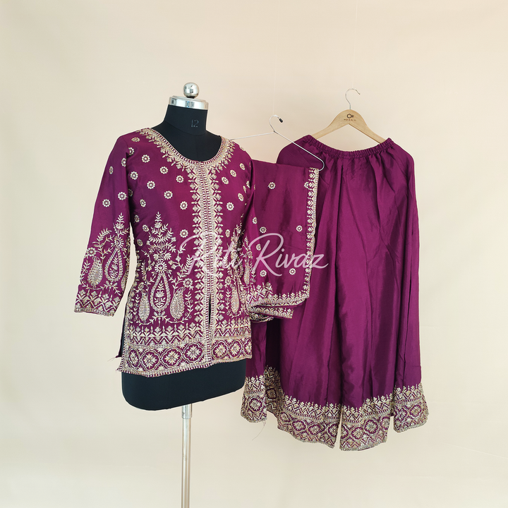 Magnificent Rani Color Chinon Fabric Heavy Embroidery Sequence Work Top , Palazzo, Dupatta Ready to wear Suit, Pakistani Suit, Panjabi Suit