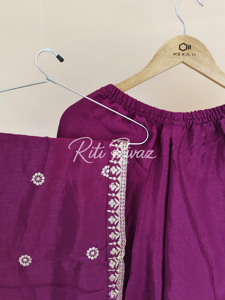 Magnificent Rani Color Chinon Fabric Heavy Embroidery Sequence Work Top , Palazzo, Dupatta Ready to wear Suit, Pakistani Suit, Panjabi Suit