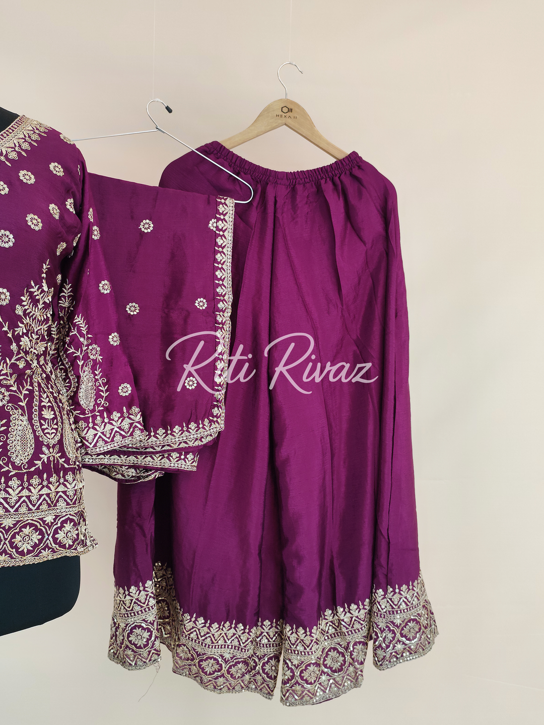 Magnificent Rani Color Chinon Fabric Heavy Embroidery Sequence Work Top , Palazzo, Dupatta Ready to wear Suit, Pakistani Suit, Panjabi Suit