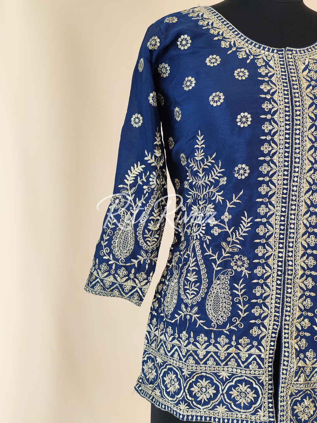 Classic Blue Color Chinon Fabric Heavy Embroidery Sequence Work Top , Palazzo, Dupatta Ready to wear Suit, Pakistani Suit, Panjabi Suit