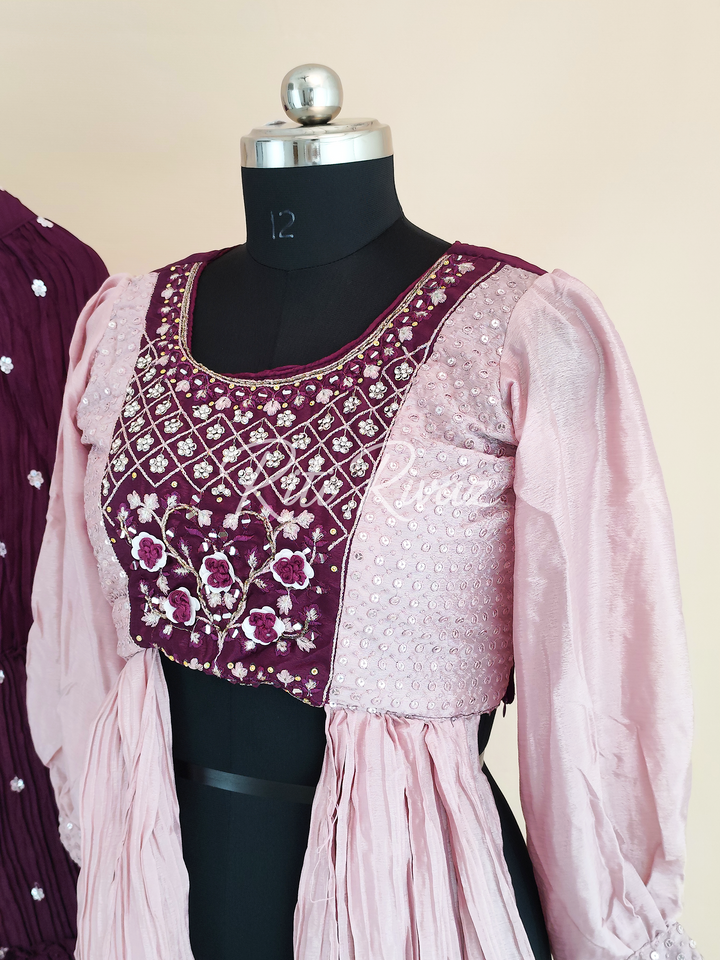 Dark Pink Chinon Fabric With Real Handwork, Khalti work Crop-Top with Lehenga and Dupatta For Women, Women Crop-Top, Fancy Crop-Top