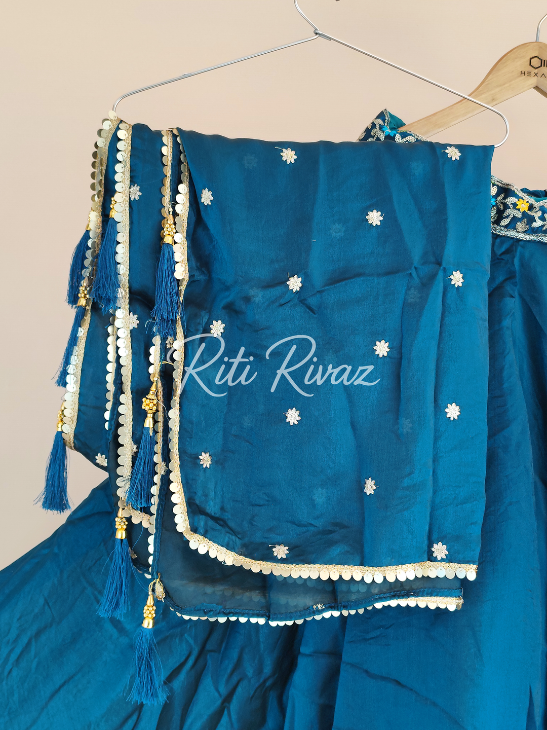 Teal Blue Color Fendy Fabric With Heavy Embroidery Thread And Sequence Work Choli With Fancy Latkan  Ready To Wear Lehenga Choli, Western