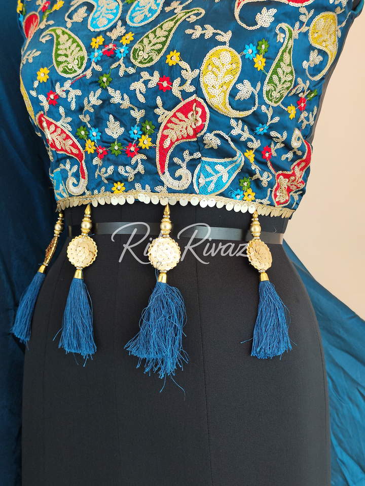 Teal Blue Color Fendy Fabric With Heavy Embroidery Thread And Sequence Work Choli With Fancy Latkan  Ready To Wear Lehenga Choli, Western