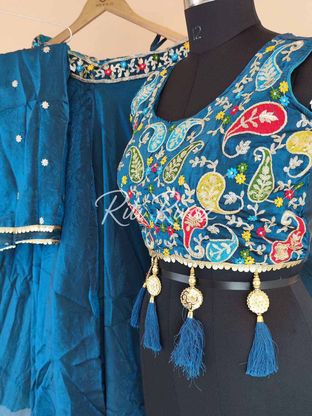 Teal Blue Color Fendy Fabric With Heavy Embroidery Thread And Sequence Work Choli With Fancy Latkan  Ready To Wear Lehenga Choli, Western