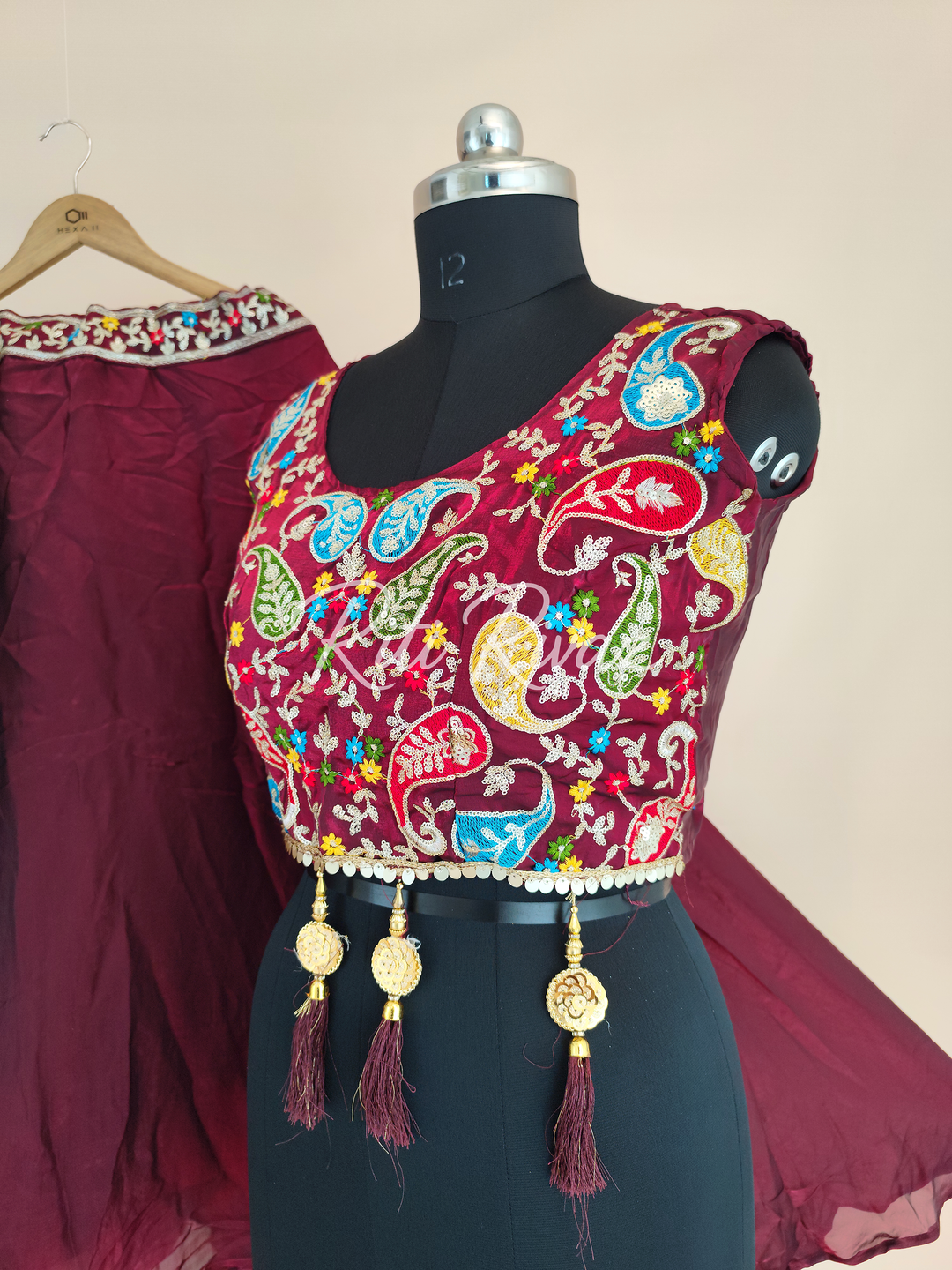Maroon Color Fendy Fabric With Heavy Embroidery Thread And Sequence Work Choli With Fancy Latkan Ready To Wear Lehenga Choli, Western Shrug