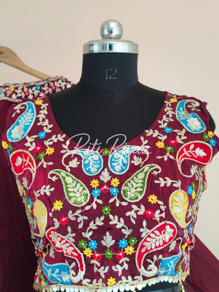 Maroon Color Fendy Fabric With Heavy Embroidery Thread And Sequence Work Choli With Fancy Latkan Ready To Wear Lehenga Choli, Western Shrug