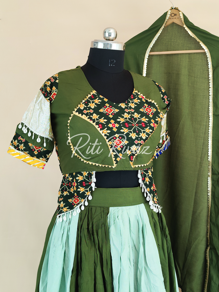 Festive Green Color Cotton Heavy Ribbion Work Ready to Wear Lehenga Choli, Garba Choli, Navratri Lehenga, Navratri Outfit, Navratri Wear