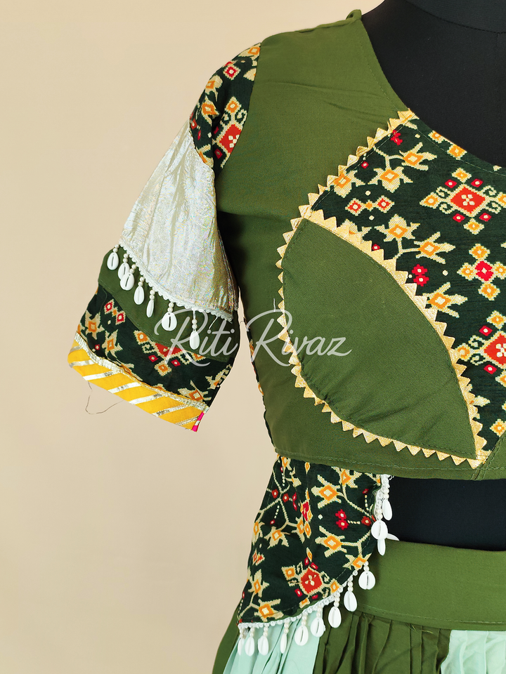Festive Green Color Cotton Heavy Ribbion Work Ready to Wear Lehenga Choli, Garba Choli, Navratri Lehenga, Navratri Outfit, Navratri Wear