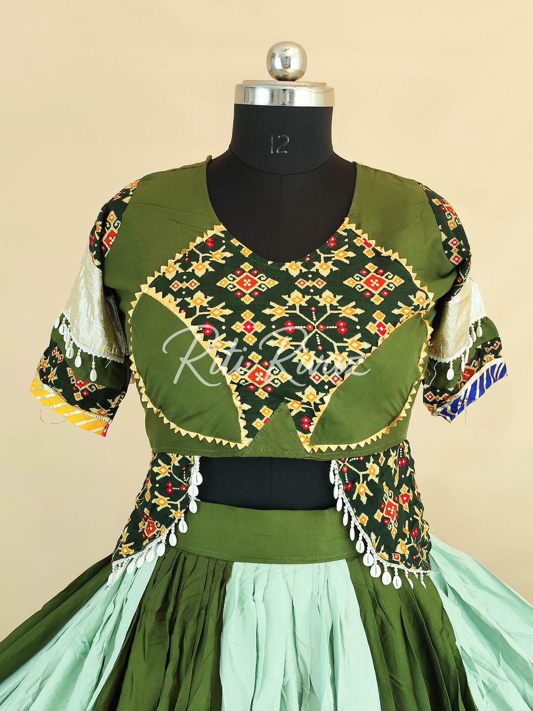 Festive Green Color Cotton Heavy Ribbion Work Ready to Wear Lehenga Choli, Garba Choli, Navratri Lehenga, Navratri Outfit, Navratri Wear
