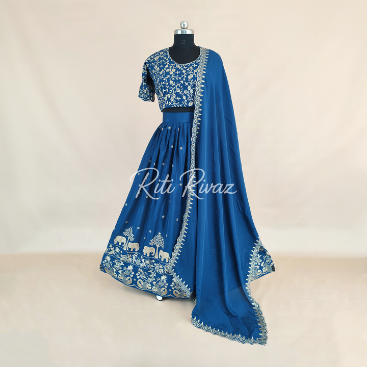 Awesome Blue color Chinon Fabric Embroidery Thread Work Ready to wear Lehenga Choli, Women Lehenga, Indian lehenga, Function, Traditional