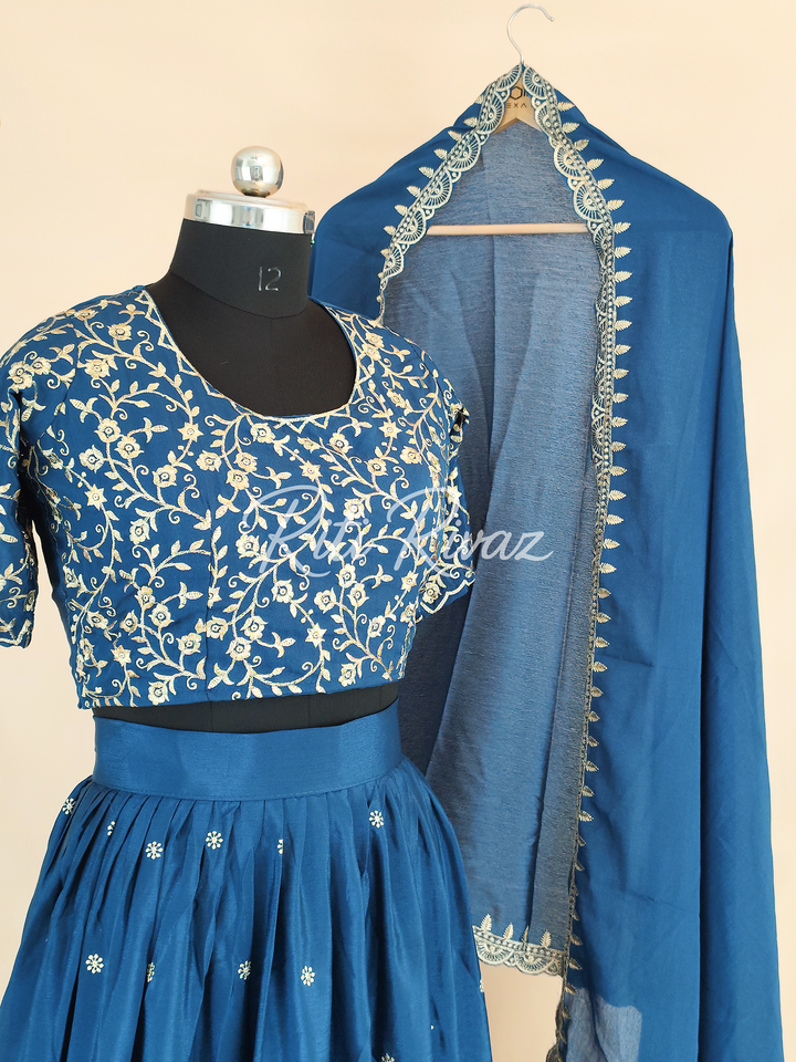 Awesome Blue color Chinon Fabric Embroidery Thread Work Ready to wear Lehenga Choli, Women Lehenga, Indian lehenga, Function, Traditional