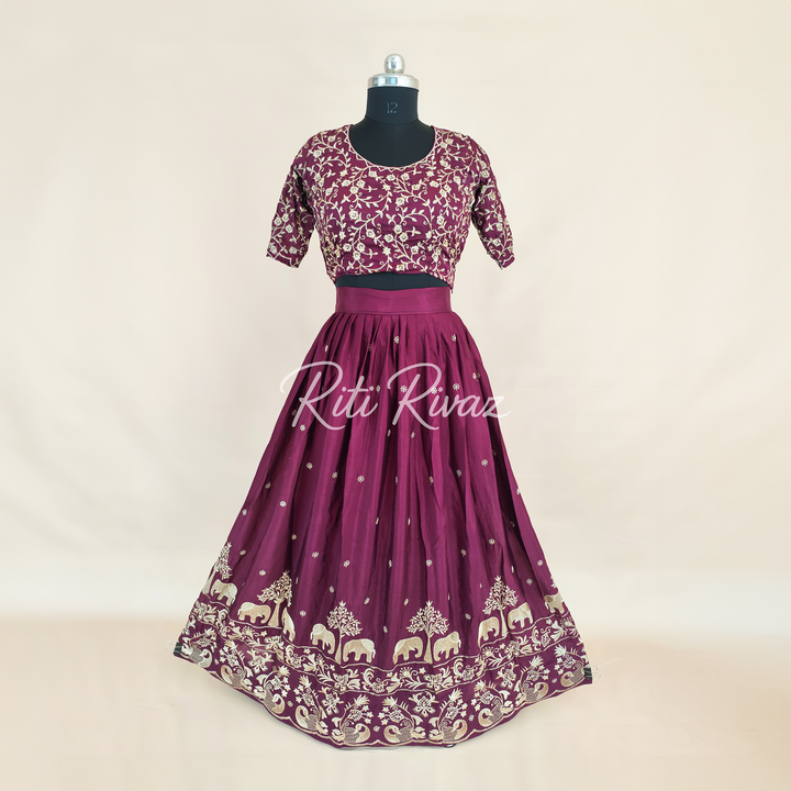 Awesome Wine color Chinon Fabric Embroidery Thread Work Ready to wear Lehenga Choli, Women Lehenga, Indian lehenga, Function, Traditional