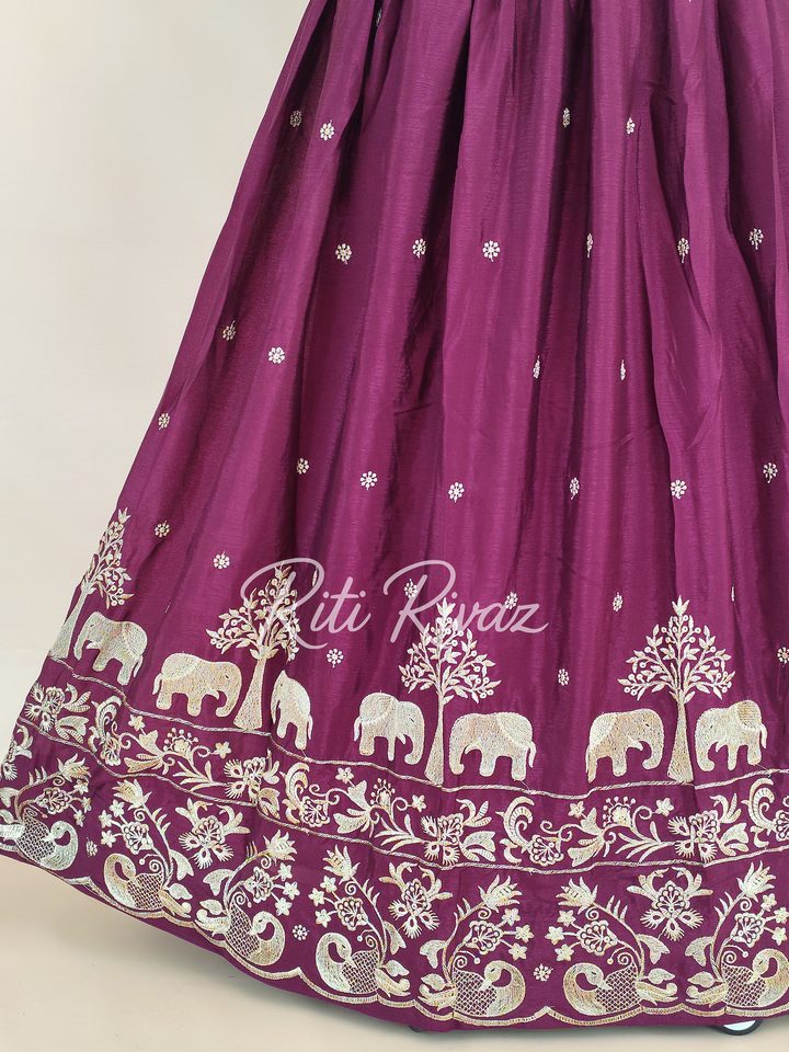 Awesome Wine color Chinon Fabric Embroidery Thread Work Ready to wear Lehenga Choli, Women Lehenga, Indian lehenga, Function, Traditional