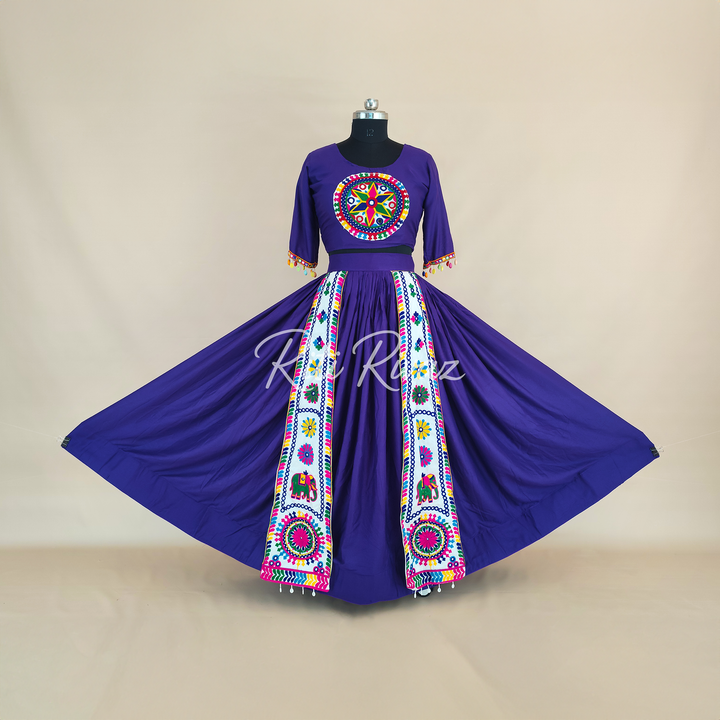 Navy Blue Color Cotton Heavy Gamathi Work Ready to Wear Lehenga Choli, Garba Choli, Navratri Lehenga, Navratri Outfit, Navratri Collection