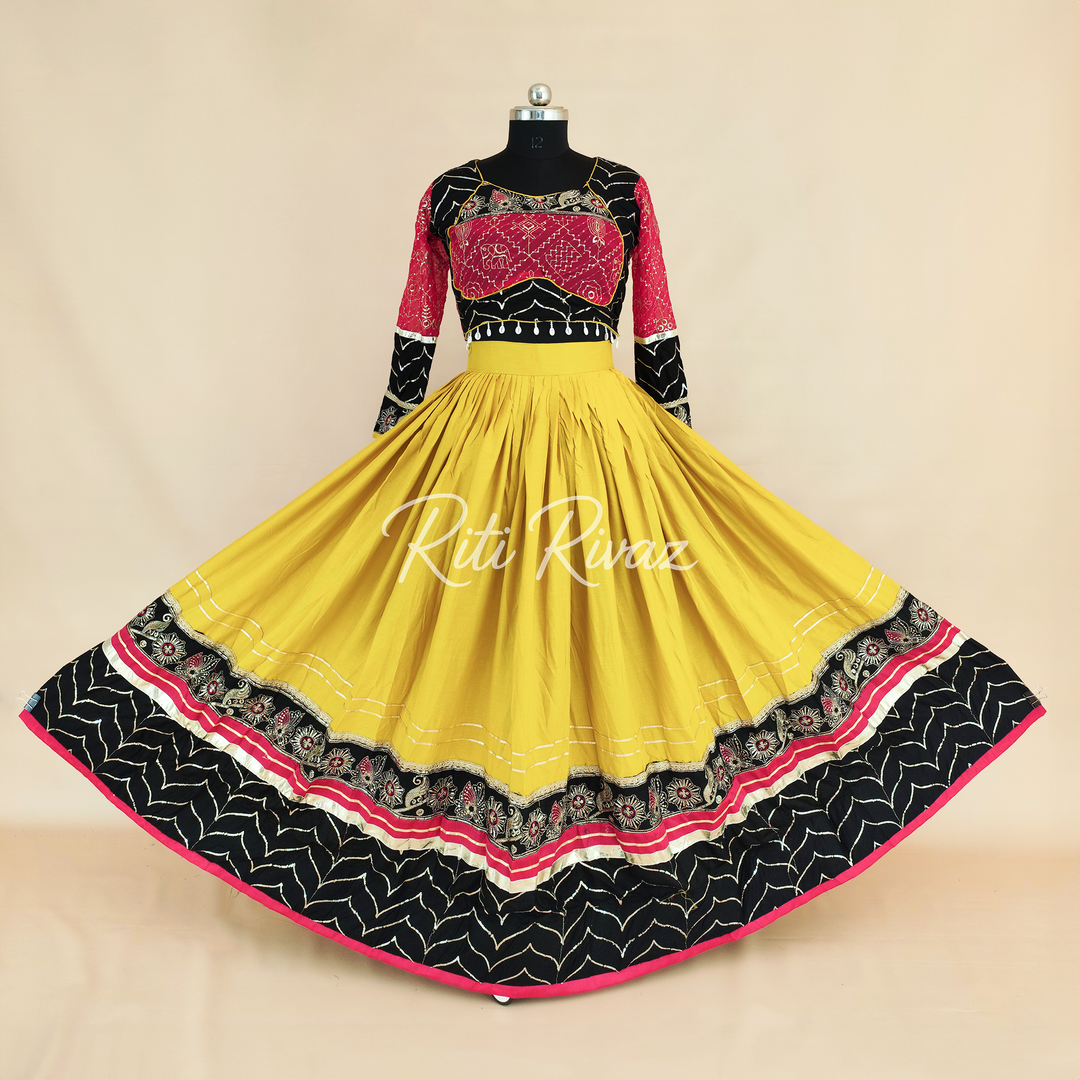 Awesome Yellow Color Riyon Cotton Embroidery Thread and Sequence Work Ready to Wear Lehenga Choli, Garba Choli, Navratri Lehenga, Outfit