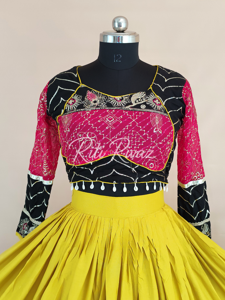 Awesome Yellow Color Riyon Cotton Embroidery Thread and Sequence Work Ready to Wear Lehenga Choli, Garba Choli, Navratri Lehenga, Outfit
