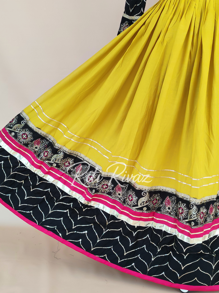 Awesome Yellow Color Riyon Cotton Embroidery Thread and Sequence Work Ready to Wear Lehenga Choli, Garba Choli, Navratri Lehenga, Outfit