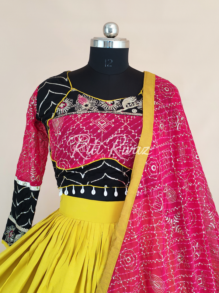 Awesome Yellow Color Riyon Cotton Embroidery Thread and Sequence Work Ready to Wear Lehenga Choli, Garba Choli, Navratri Lehenga, Outfit
