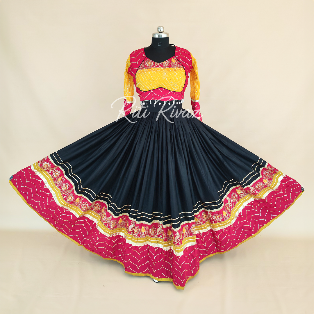 Black Color Riyon Cotton Heavy Embroidery Thread & Sequence Work Ready to Wear Lehenga Choli, Garba Choli, Navratri Lehenga, Navratri Outfit