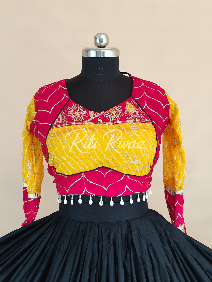 Black Color Riyon Cotton Heavy Embroidery Thread & Sequence Work Ready to Wear Lehenga Choli, Garba Choli, Navratri Lehenga, Navratri Outfit