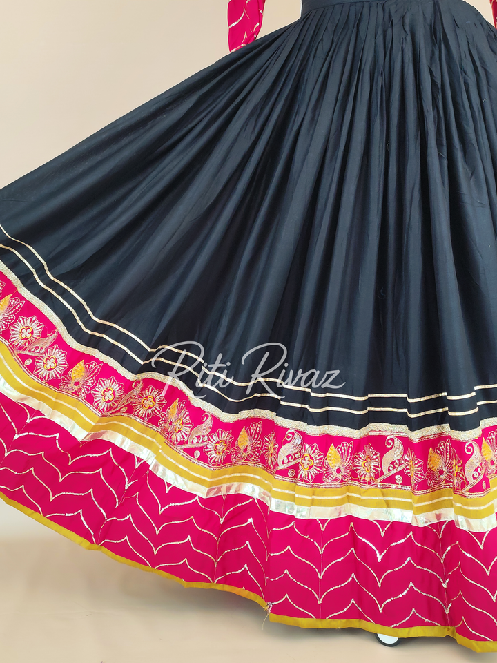 Black Color Riyon Cotton Heavy Embroidery Thread & Sequence Work Ready to Wear Lehenga Choli, Garba Choli, Navratri Lehenga, Navratri Outfit
