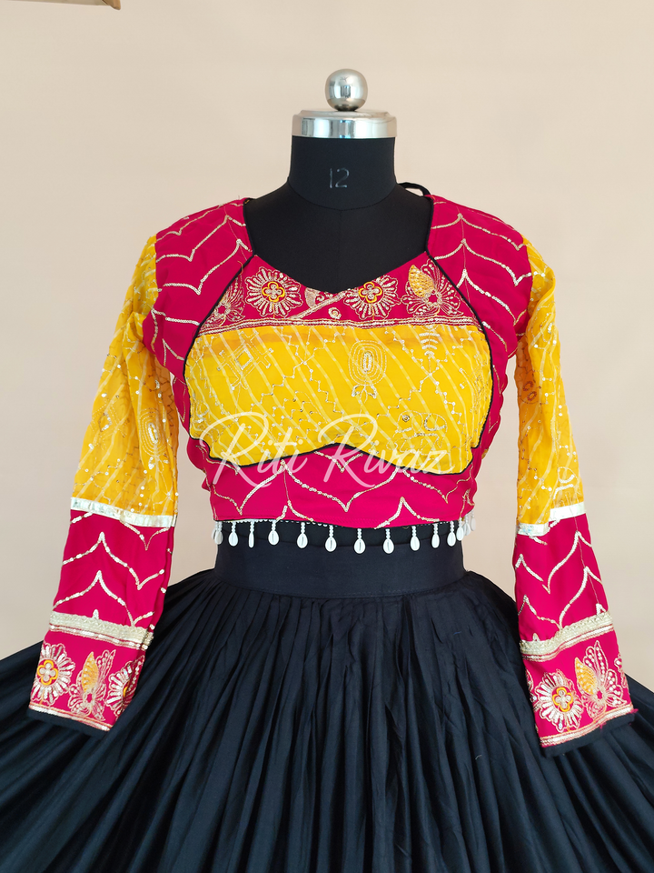 Black Color Riyon Cotton Heavy Embroidery Thread & Sequence Work Ready to Wear Lehenga Choli, Garba Choli, Navratri Lehenga, Navratri Outfit