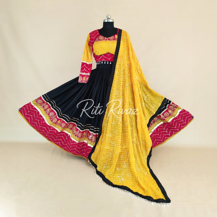 Black Color Riyon Cotton Heavy Embroidery Thread & Sequence Work Ready to Wear Lehenga Choli, Garba Choli, Navratri Lehenga, Navratri Outfit
