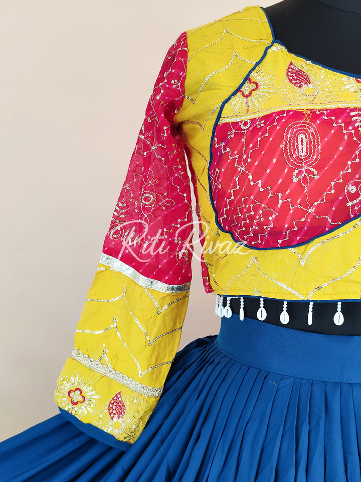 Blue Color Riyon Cotton Heavy Embroidery Thread & Sequence Work Ready to Wear Lehenga Choli, Garba Choli, Navratri Lehenga, Navratri Outfit