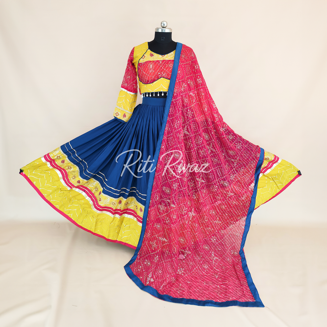Blue Color Riyon Cotton Heavy Embroidery Thread & Sequence Work Ready to Wear Lehenga Choli, Garba Choli, Navratri Lehenga, Navratri Outfit