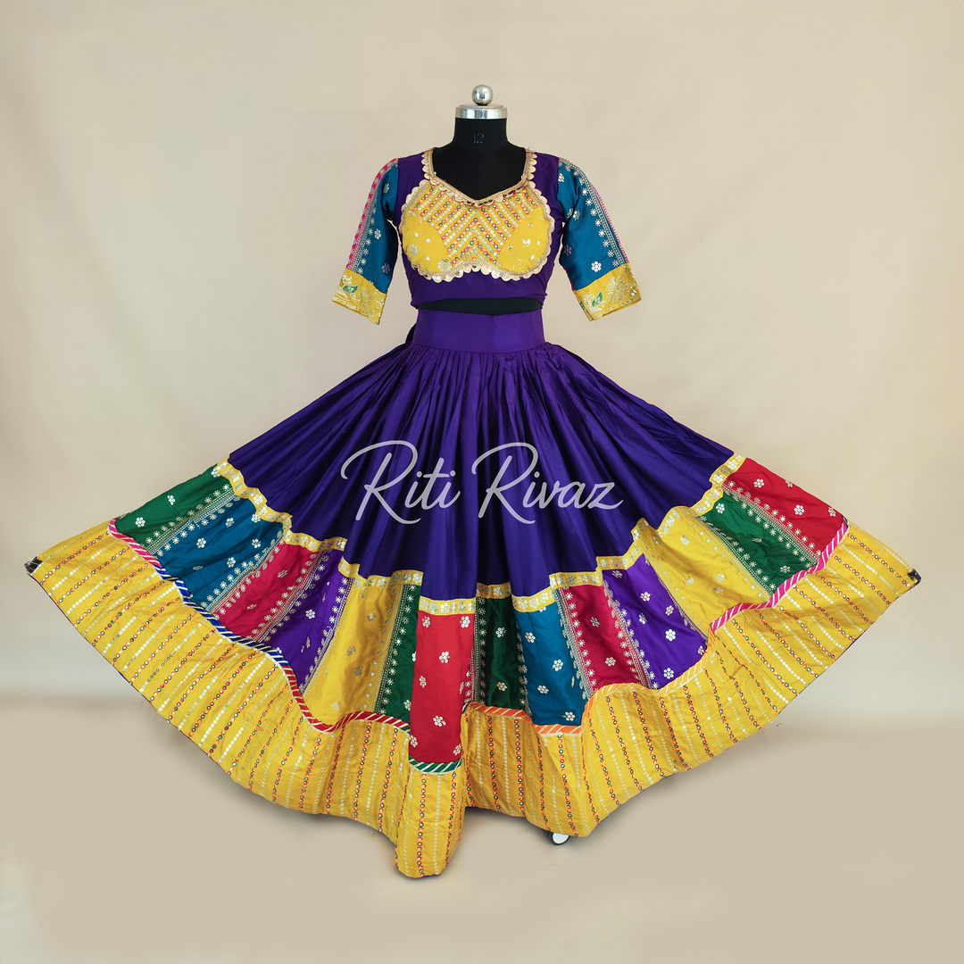 Stylish Purple Color Cotton Embroidery Thread and Sequence Work Ready to Wear Lehenga Choli, Garba Choli, Navratri Lehenga, Navratri Outfit