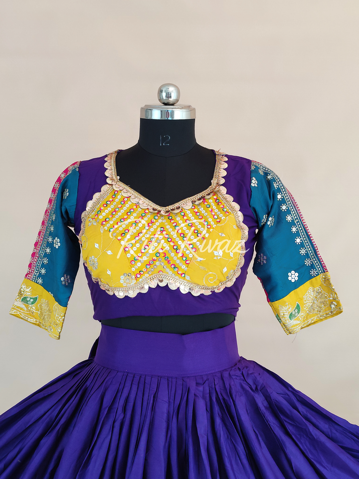 Stylish Purple Color Cotton Embroidery Thread and Sequence Work Ready to Wear Lehenga Choli, Garba Choli, Navratri Lehenga, Navratri Outfit