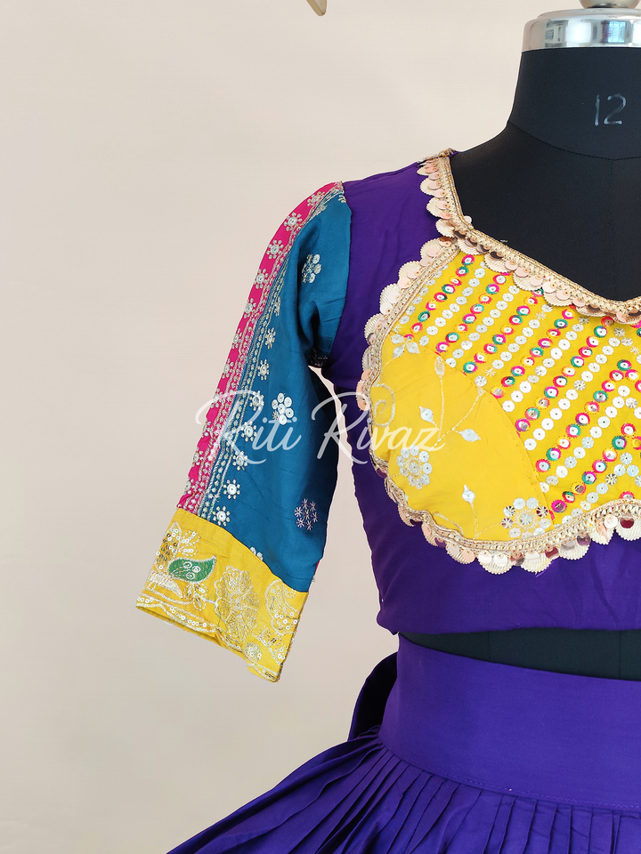 Stylish Purple Color Cotton Embroidery Thread and Sequence Work Ready to Wear Lehenga Choli, Garba Choli, Navratri Lehenga, Navratri Outfit