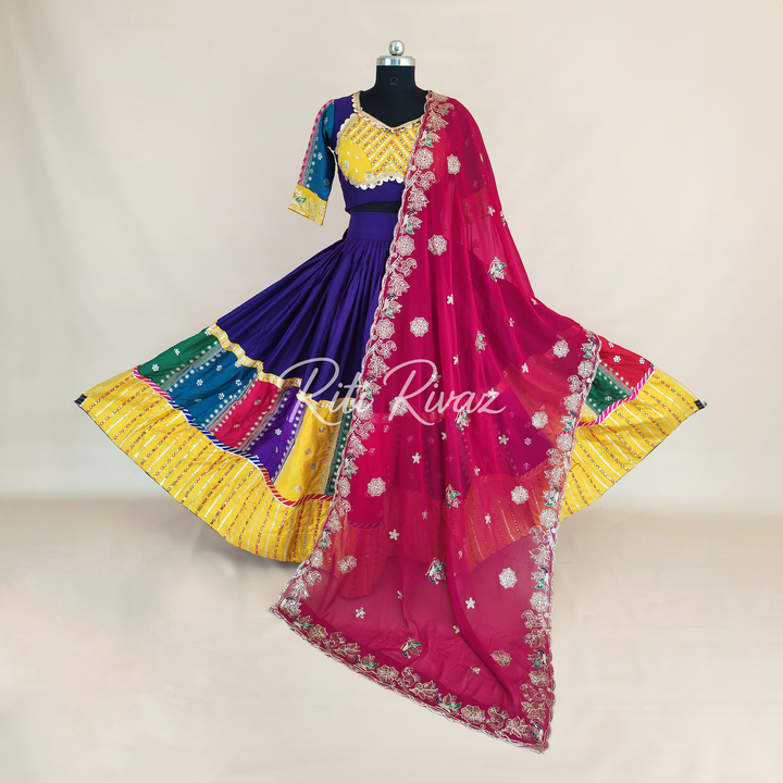 Stylish Purple Color Cotton Embroidery Thread and Sequence Work Ready to Wear Lehenga Choli, Garba Choli, Navratri Lehenga, Navratri Outfit