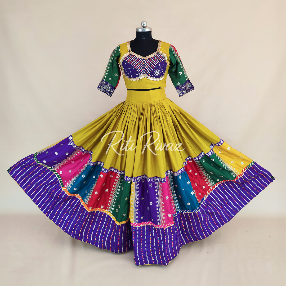 Lovely Yellow Color Cotton Embroidery Thread and Sequence Work Ready to Wear Lehenga Choli, Garba Choli, Navratri Lehenga, Navratri Outfit