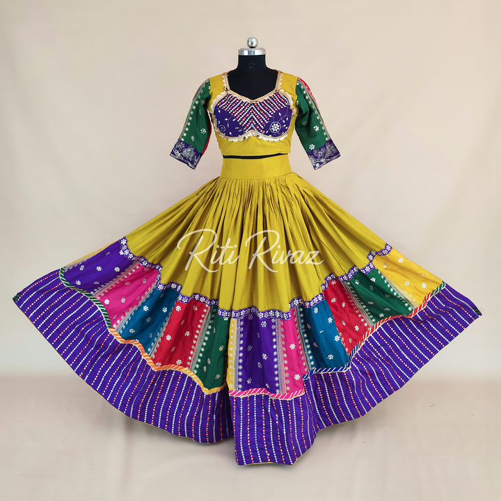 Lovely Yellow Color Cotton Embroidery Thread and Sequence Work Ready to Wear Lehenga Choli, Garba Choli, Navratri Lehenga, Navratri Outfit