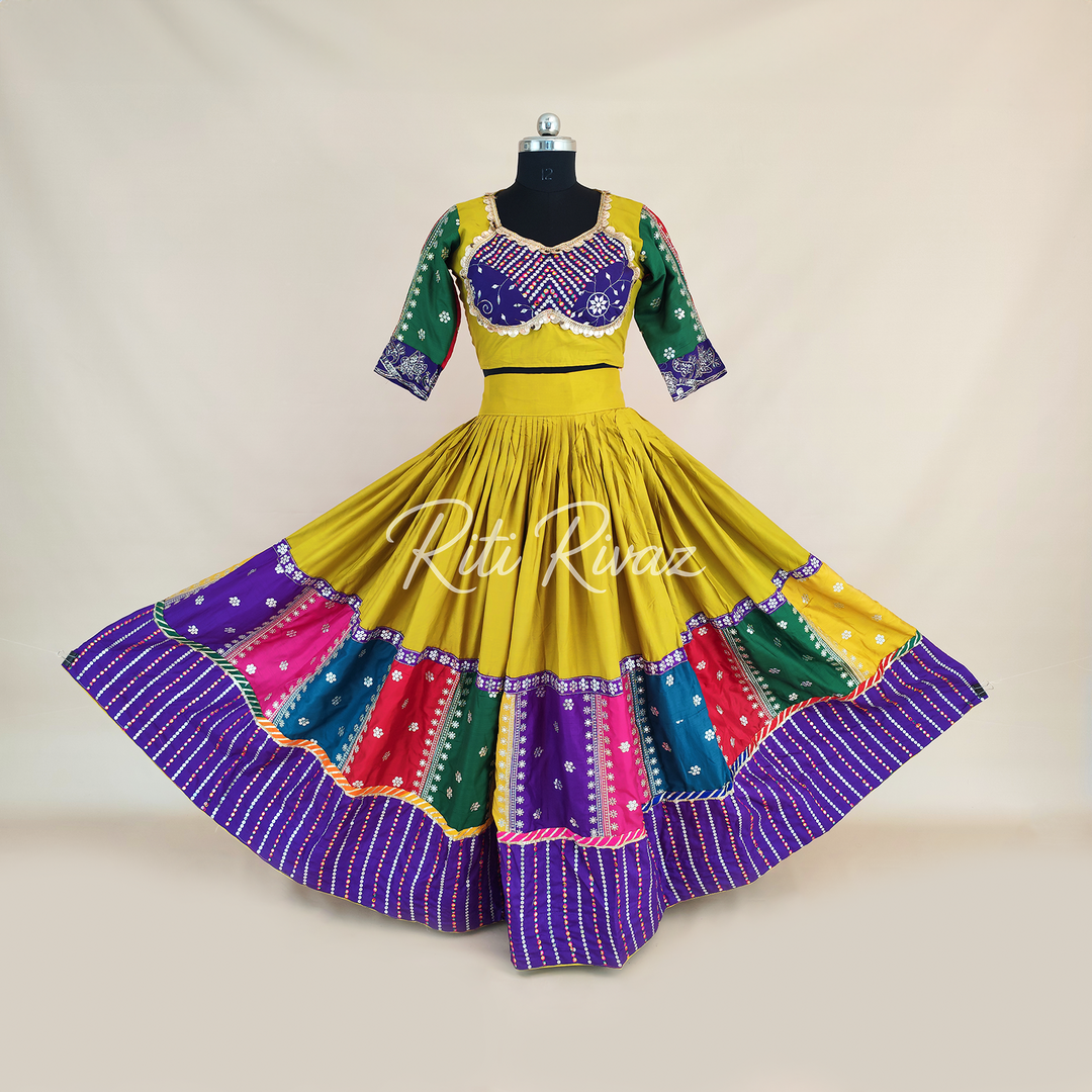 Lovely Yellow Color Cotton Embroidery Thread and Sequence Work Ready to Wear Lehenga Choli, Garba Choli, Navratri Lehenga, Navratri Outfit