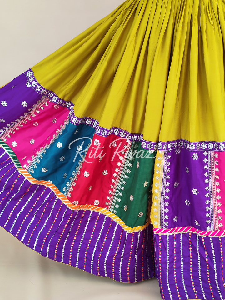 Lovely Yellow Color Cotton Embroidery Thread and Sequence Work Ready to Wear Lehenga Choli, Garba Choli, Navratri Lehenga, Navratri Outfit