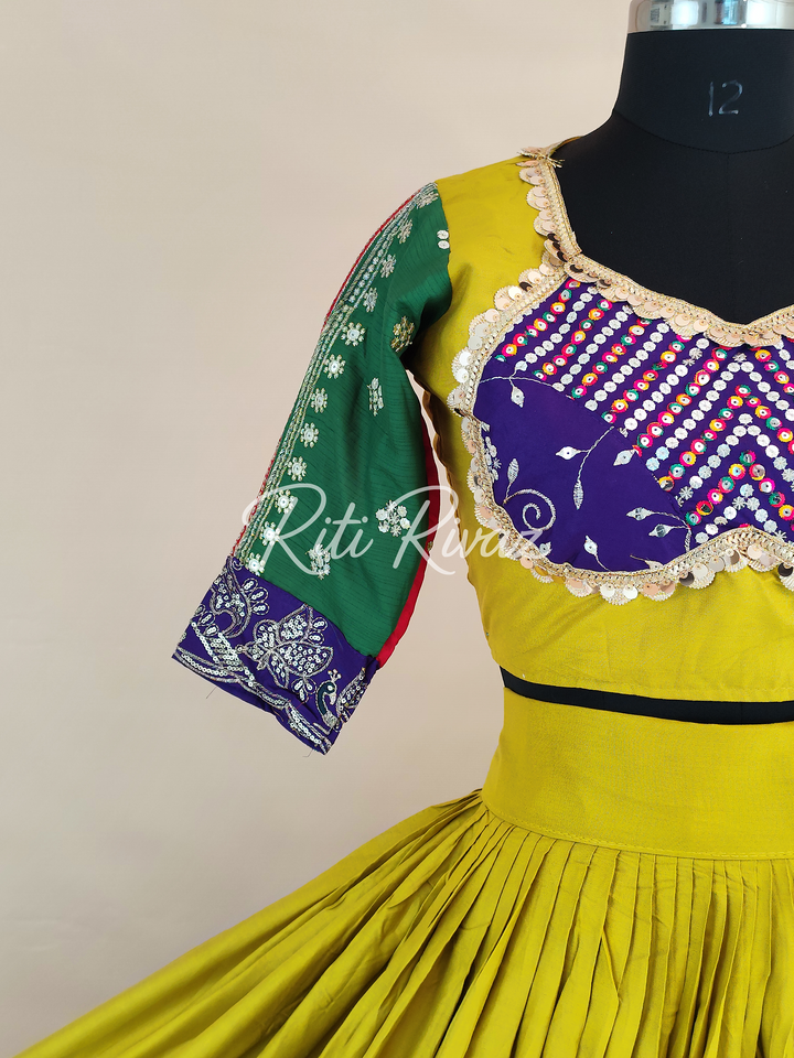Lovely Yellow Color Cotton Embroidery Thread and Sequence Work Ready to Wear Lehenga Choli, Garba Choli, Navratri Lehenga, Navratri Outfit