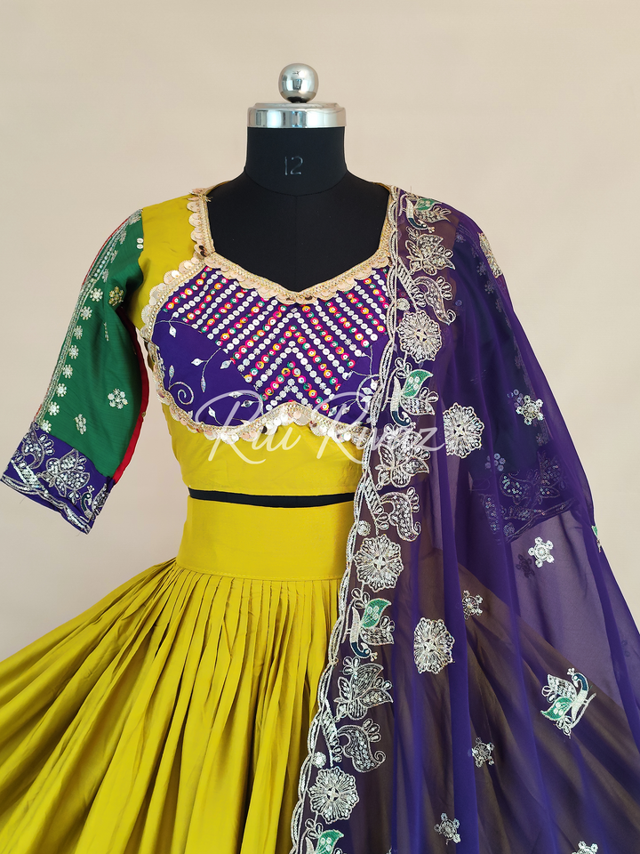Lovely Yellow Color Cotton Embroidery Thread and Sequence Work Ready to Wear Lehenga Choli, Garba Choli, Navratri Lehenga, Navratri Outfit