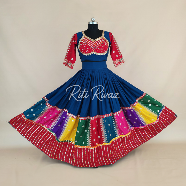 Charming Blue Color Cotton Embroidery Thread and Sequence Work Ready to Wear Lehenga Choli, Garba Choli, Navratri Lehenga, Navratri Outfit