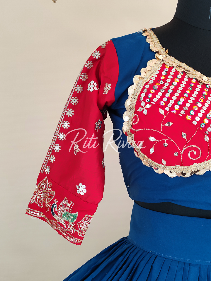 Charming Blue Color Cotton Embroidery Thread and Sequence Work Ready to Wear Lehenga Choli, Garba Choli, Navratri Lehenga, Navratri Outfit