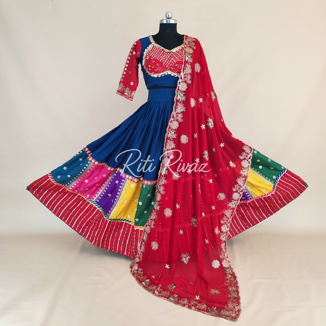 Charming Blue Color Cotton Embroidery Thread and Sequence Work Ready to Wear Lehenga Choli, Garba Choli, Navratri Lehenga, Navratri Outfit