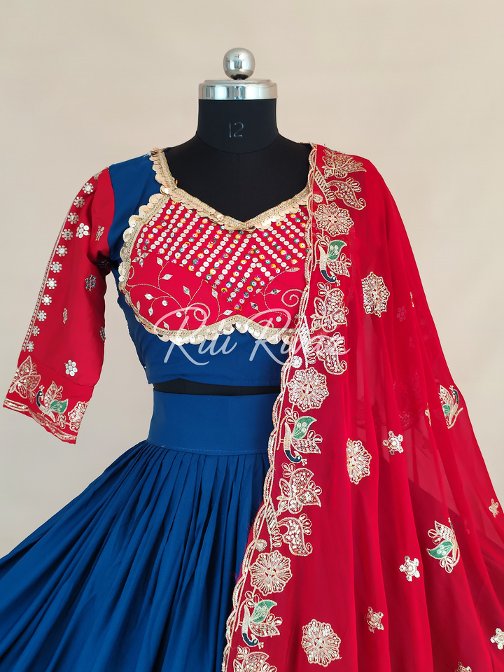 Charming Blue Color Cotton Embroidery Thread and Sequence Work Ready to Wear Lehenga Choli, Garba Choli, Navratri Lehenga, Navratri Outfit