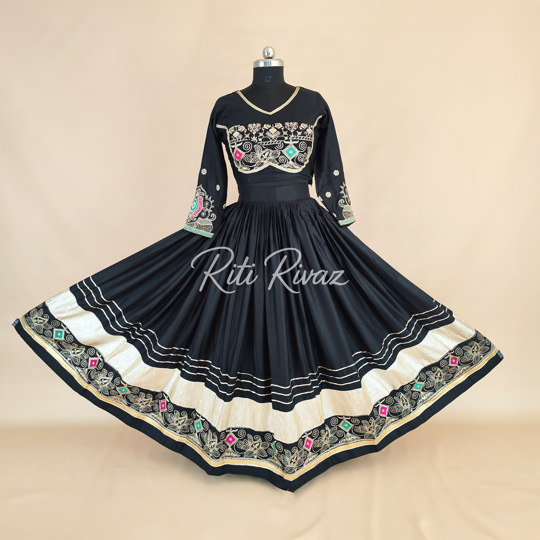 Unique Black Color Cotton Embroidery Thread and Sequence Work Ready to Wear Lehenga Choli, Garba Choli, Navratri Lehenga, Outfit