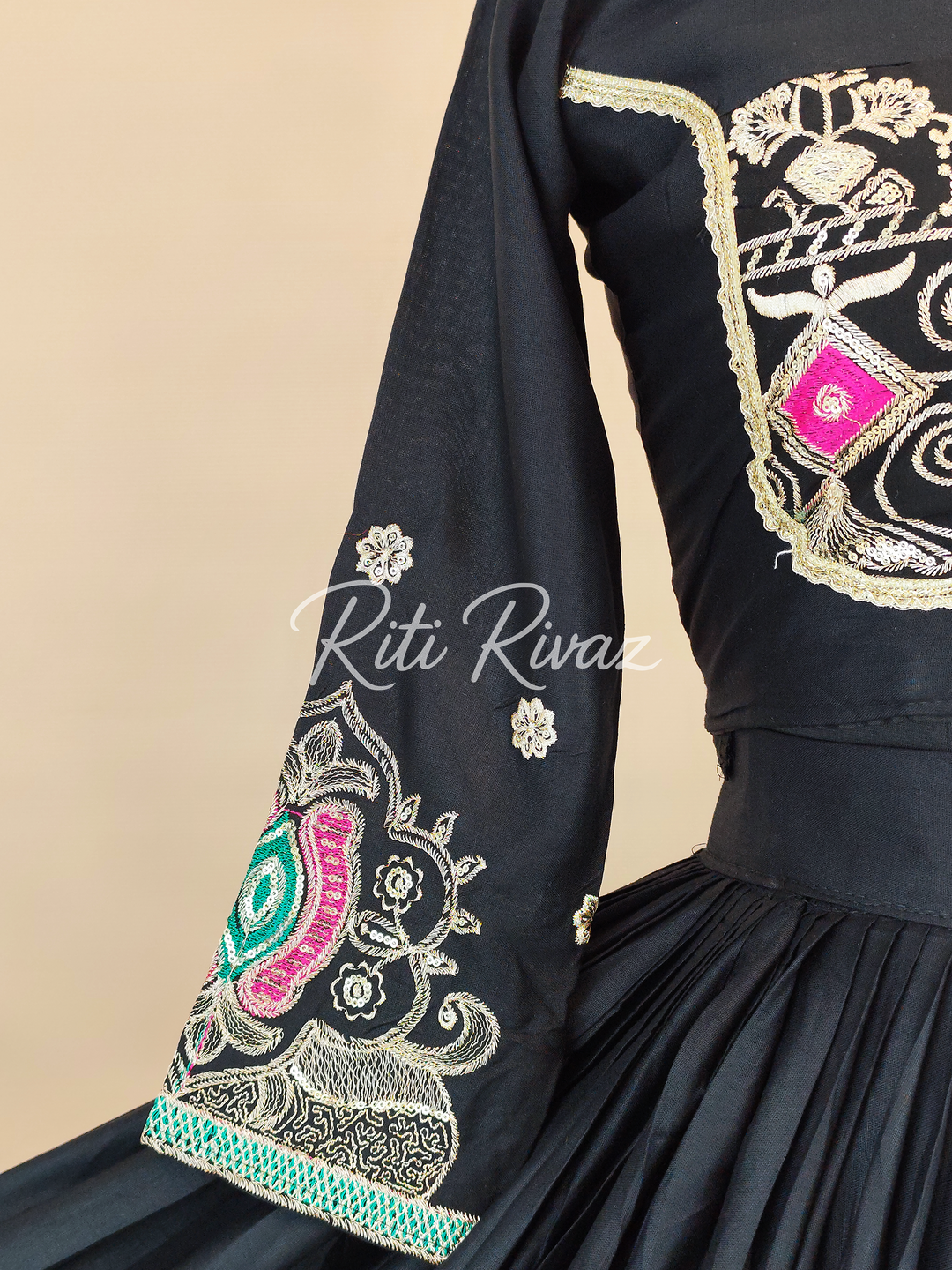 Unique Black Color Cotton Embroidery Thread and Sequence Work Ready to Wear Lehenga Choli, Garba Choli, Navratri Lehenga, Outfit