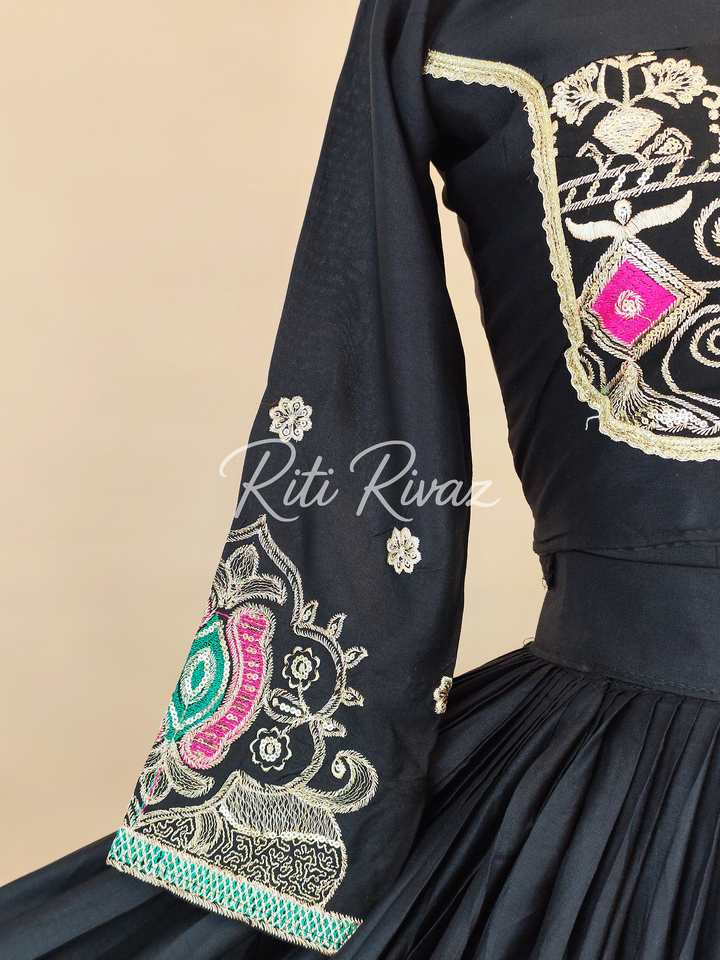 Unique Black Color Cotton Embroidery Thread and Sequence Work Ready to Wear Lehenga Choli, Garba Choli, Navratri Lehenga, Outfit