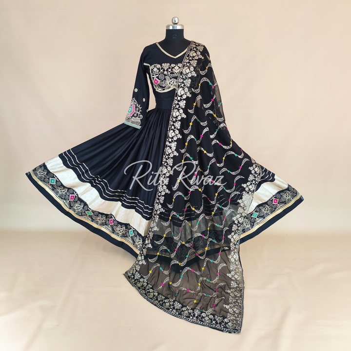 Unique Black Color Cotton Embroidery Thread and Sequence Work Ready to Wear Lehenga Choli, Garba Choli, Navratri Lehenga, Outfit